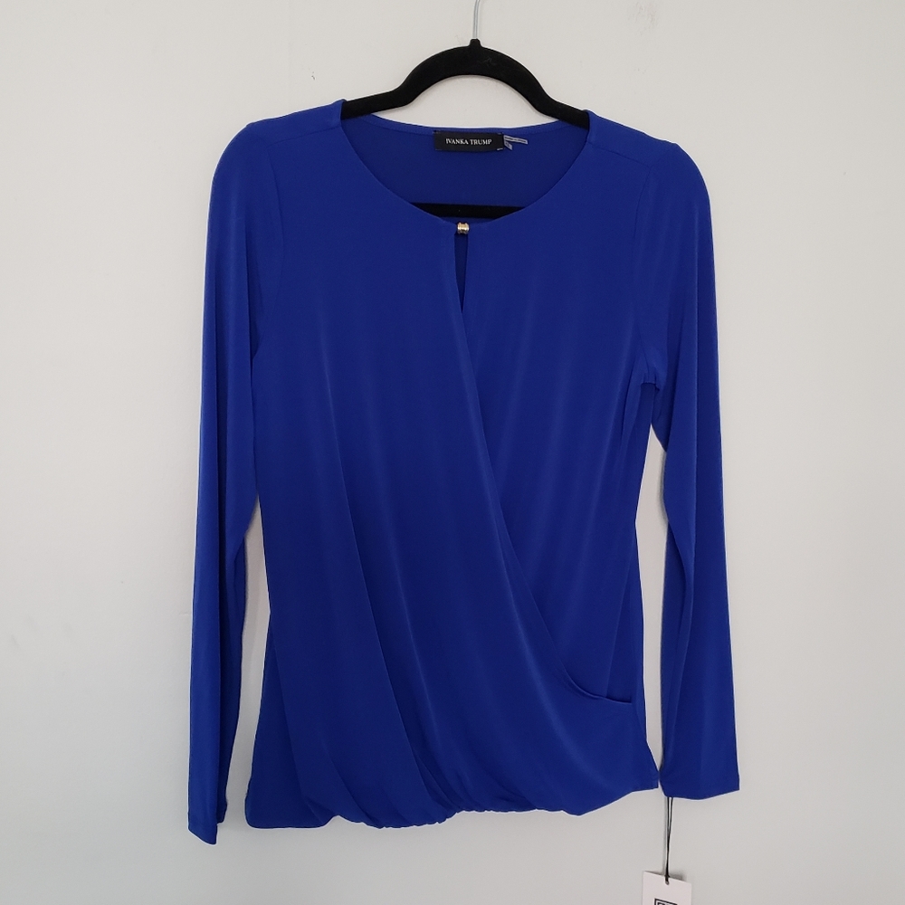 Royal blue Drape Front Keyhole Neck Blouse XS